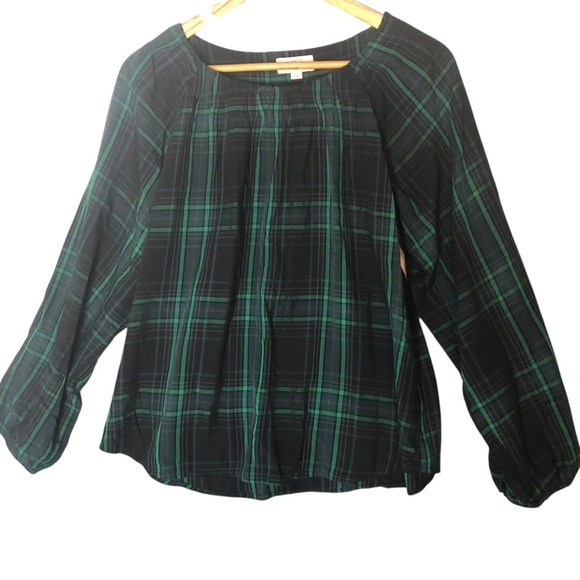 Loft Plaid Blouse Top Women Sz MP Long Sleeve Loose Flowy Office Casual Academia - Picture 3 of 7